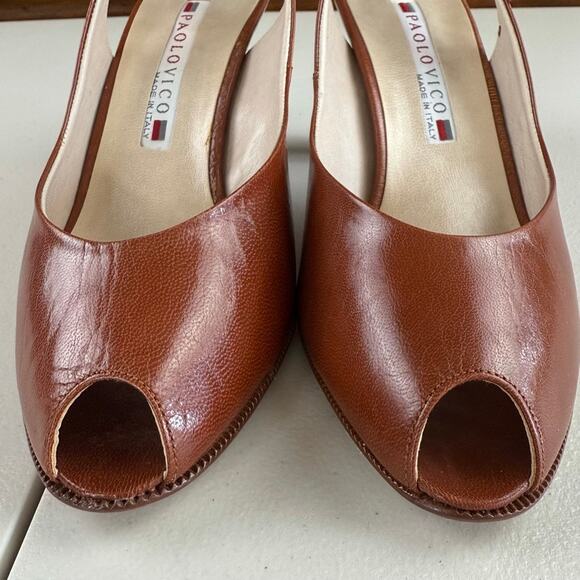 VTG Paolo Vico Made in Italy Leather Peep Toe Sling Back Heeled Shoe Sz 9 - Picture 5 of 7